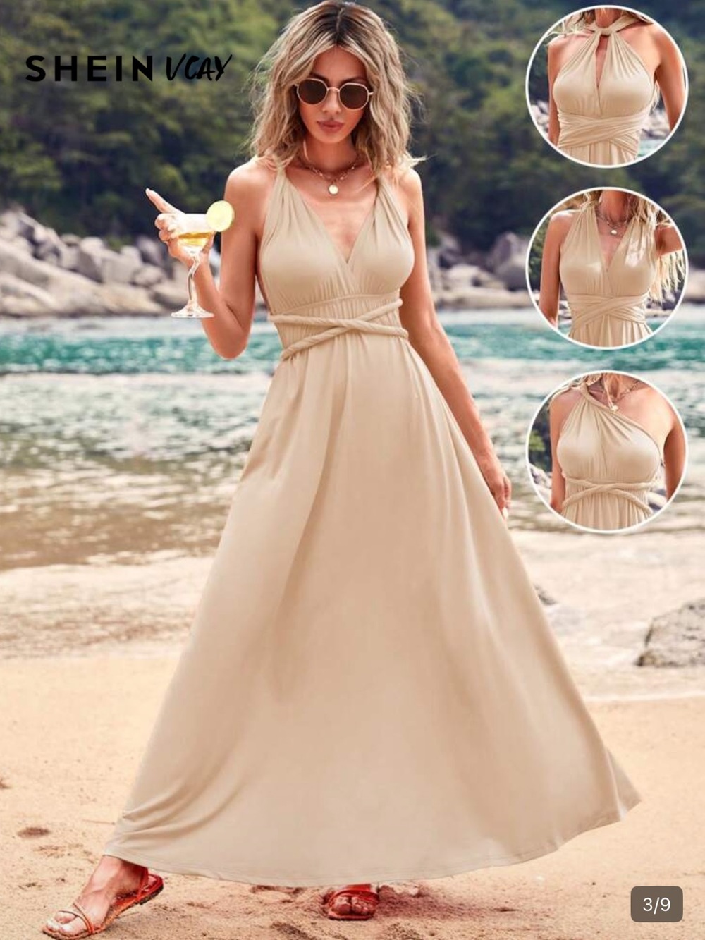 SHEIN Beige Halter Twist-Waist Maxi Dress